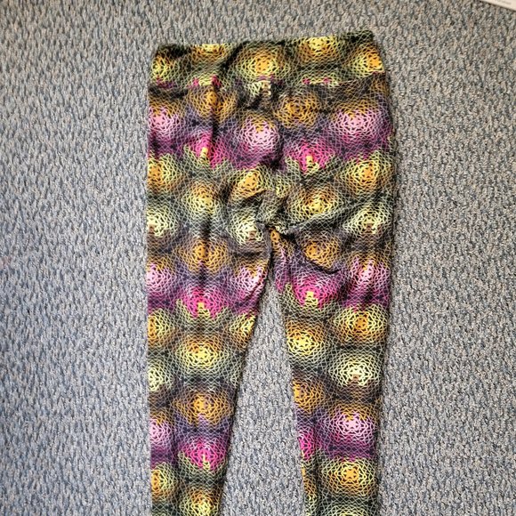 Tall and Curvy LuLaRoe Bright Pink Green Geometric Buttery Soft Leggings XXL - Picture 10 of 16